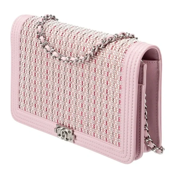 Chanel Pink, White and Silver Strass Boy Wallet on Chain Bag - Picture 3 of 4